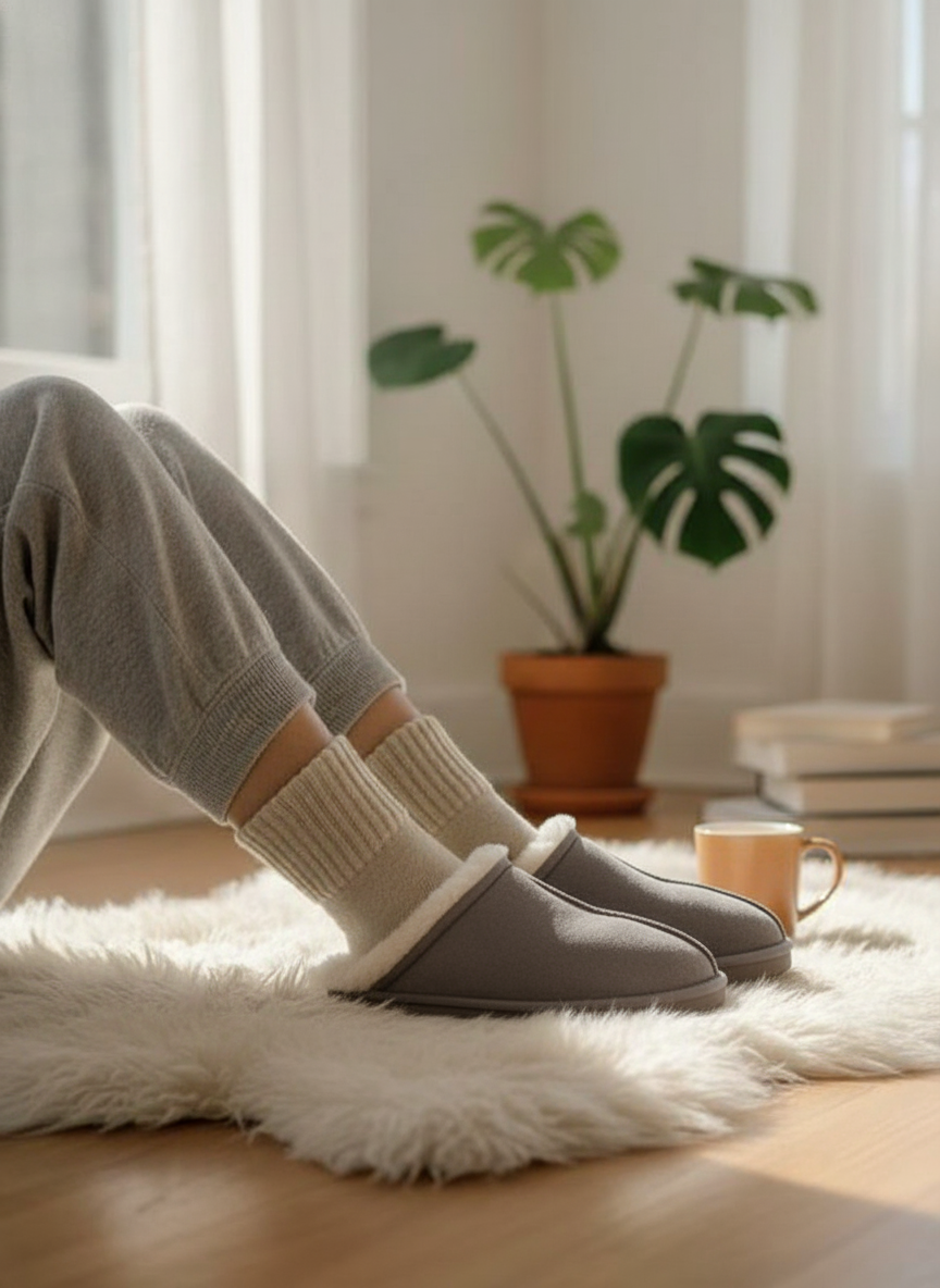 Cozy Fall Neutrals Crew Socks Soft, Warm & Non-Slip (5-Pack)